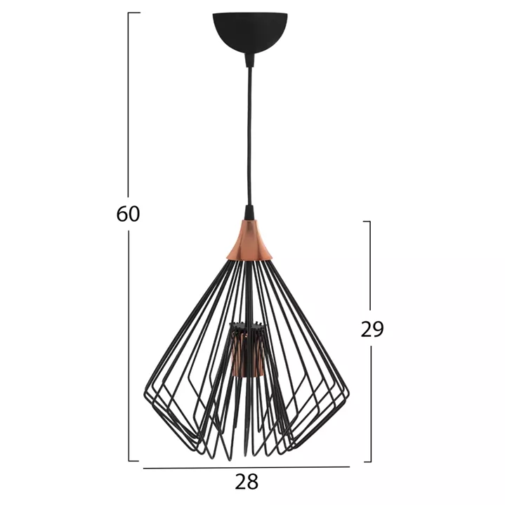 CEILING PENDANT BLACK METAL RODS DIAMOND-SHAPED Φ28x60Hcm.HM7683.01