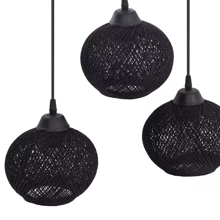 CEILING PENDANT THREE-LIGHT WITH SPHERICAL CAPS KNITTED ROPE 50x18x80Hcm.HM7705.01, INDOORS