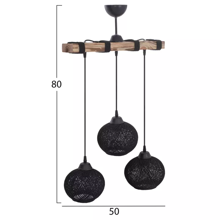 CEILING PENDANT THREE-LIGHT WITH SPHERICAL CAPS KNITTED ROPE 50x18x80Hcm.HM7705.01, INDOORS