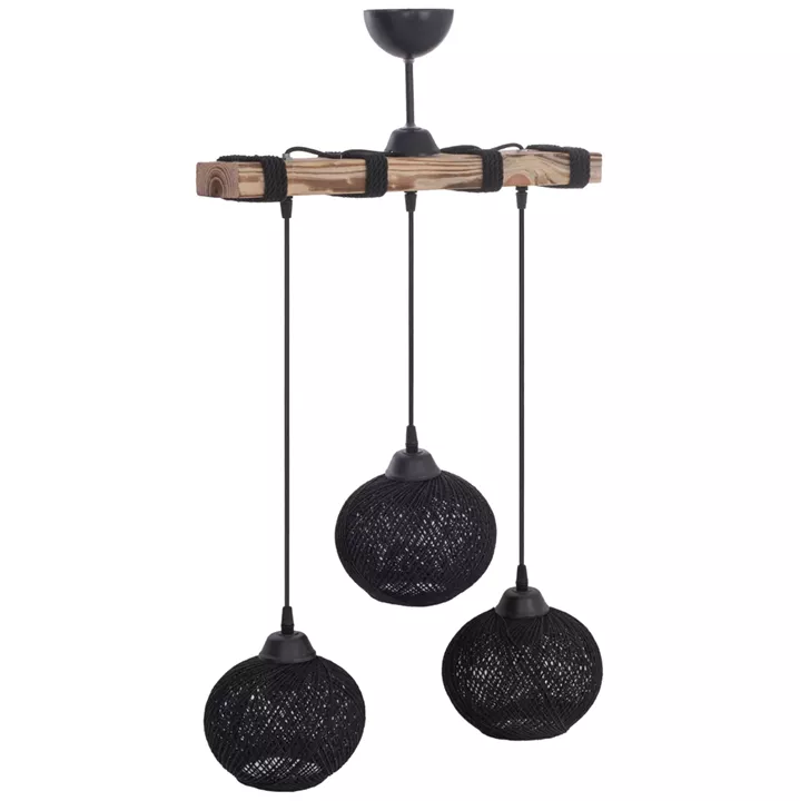 CEILING PENDANT THREE-LIGHT WITH SPHERICAL CAPS KNITTED ROPE 50x18x80Hcm.HM7705.01, INDOORS