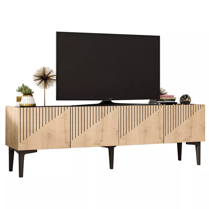 TV FURNITURE MELAMINE NATURAL COLOR AND BLACK MARBLE LOOK TOP 154x37x45Hcm.HM9435.01