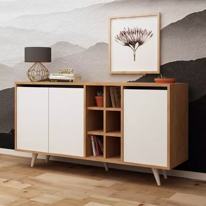 BUFFET MELAMINE WALNUT AND WHITE COLOR 140x40x86Hcm.HM9432.02