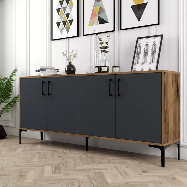 BUFFET MELAMINE WALNUT COLOR WITH CHARCOAL GREY DOORS 180x35x78Hcm.HM9428.01