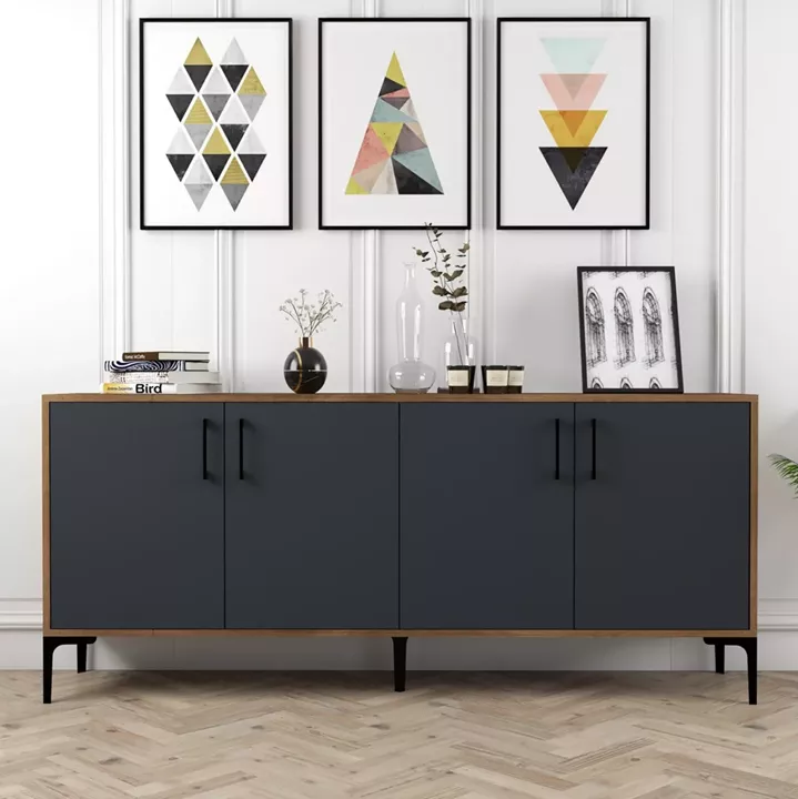 BUFFET MELAMINE WALNUT COLOR WITH CHARCOAL GREY DOORS 180x35x78Hcm.HM9428.01