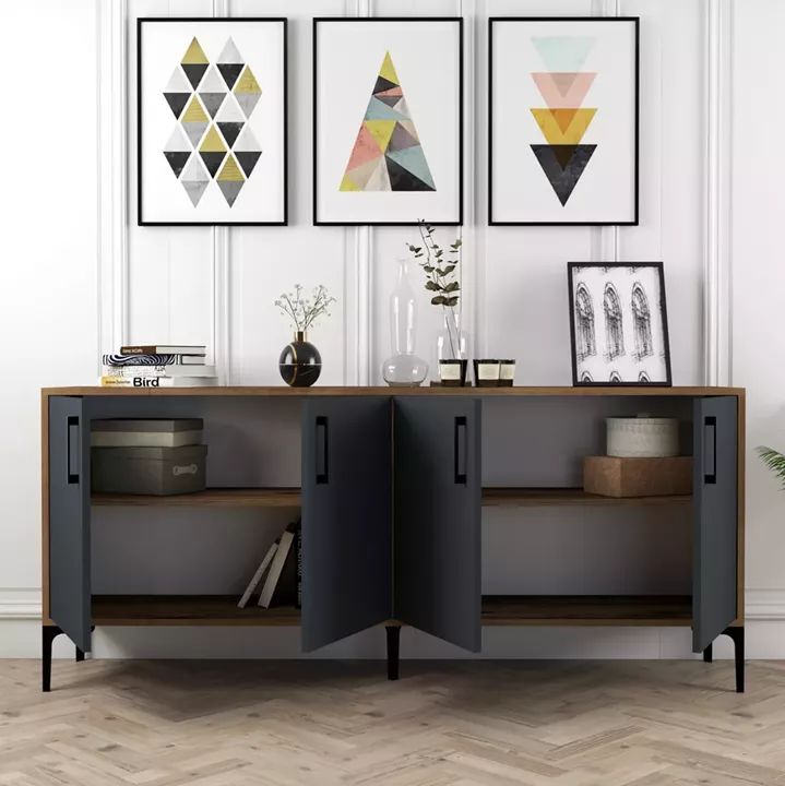 BUFFET MELAMINE WALNUT COLOR WITH CHARCOAL GREY DOORS 180x35x78Hcm.HM9428.01