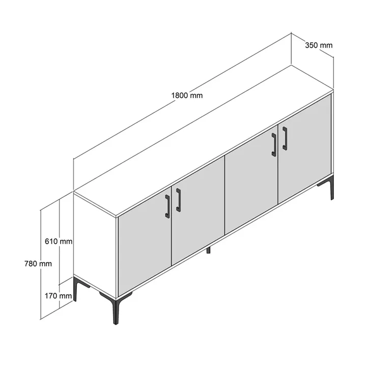 BUFFET MELAMINE ECRU MARBLE LOOK AND WALNUT 180x35x78Hcm.HM9428.02