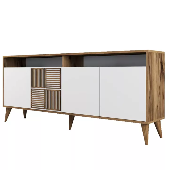 BUFFET MELAMINE IN WALNUT WITH WHITE DOORS 180x35x78.6Hcm.HM9431.02