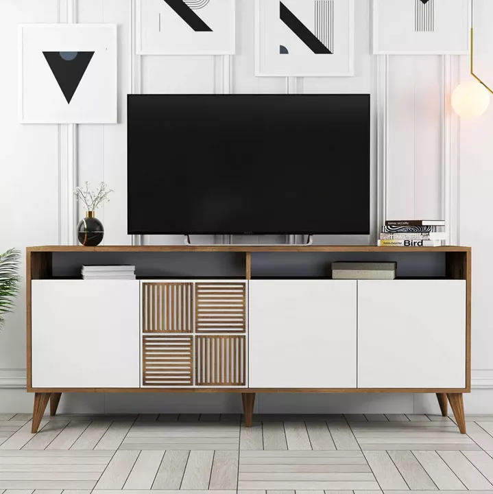 BUFFET MELAMINE IN WALNUT WITH WHITE DOORS 180x35x78.6Hcm.HM9431.02