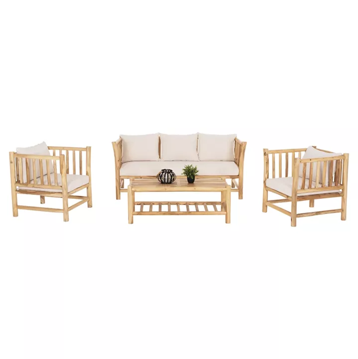 OUTDOOR LOUNGE SET 4PCS EDDARD HM9340 SOLID TEAK NATURAL-WHITE