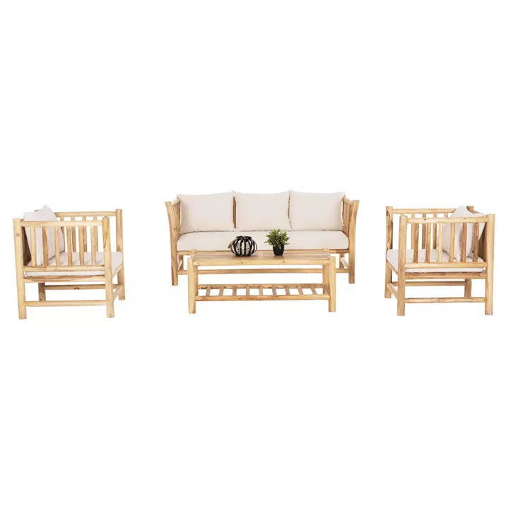 OUTDOOR LOUNGE SET 4PCS EDDARD HM9340 SOLID TEAK NATURAL-WHITE