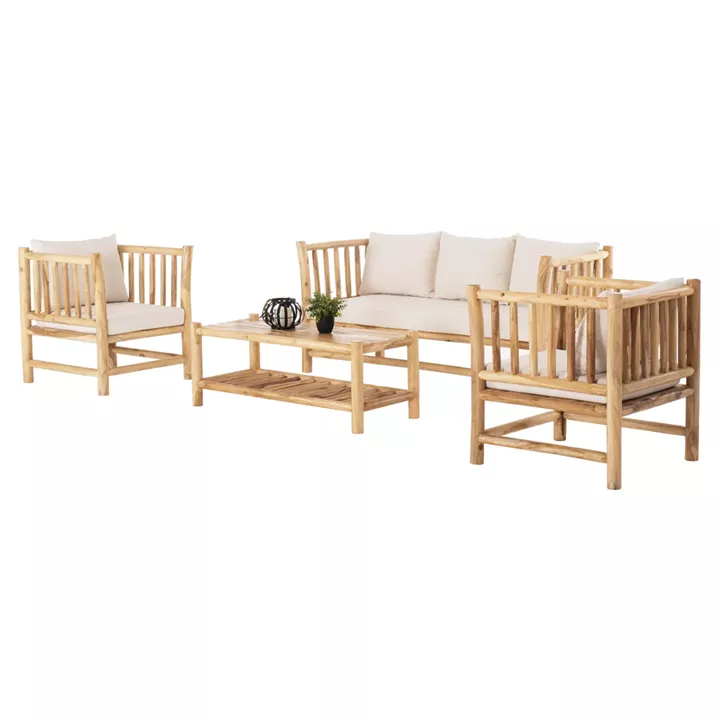 OUTDOOR LOUNGE SET 4PCS EDDARD HM9340 SOLID TEAK NATURAL-WHITE