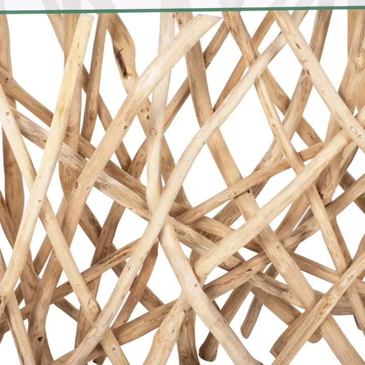 CONSOLE IN RUSTIC STYLE SOLID TEAK BRANCHES NATURAL COLOR & GLASS 120X35X75Hcm.HM9373