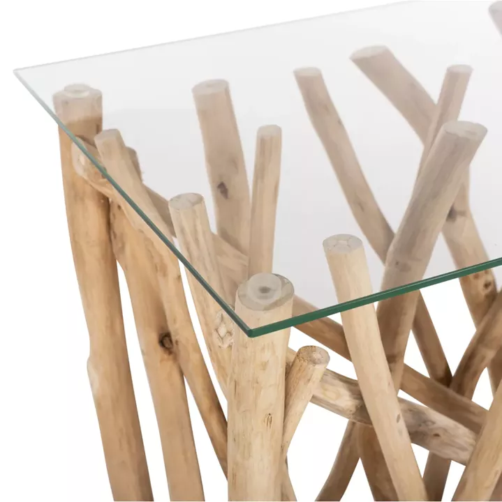 CONSOLE IN RUSTIC STYLE SOLID TEAK BRANCHES NATURAL COLOR & GLASS 120X35X75Hcm.HM9373