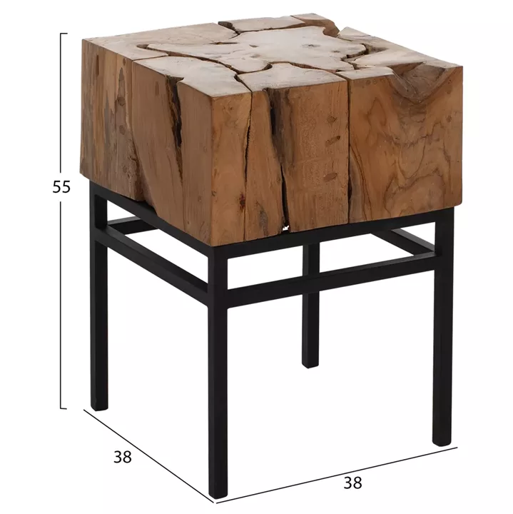 SIDE TABLE HM9353 SQUARE SOLID TEAK NATURAL COLOR 38X38X55H