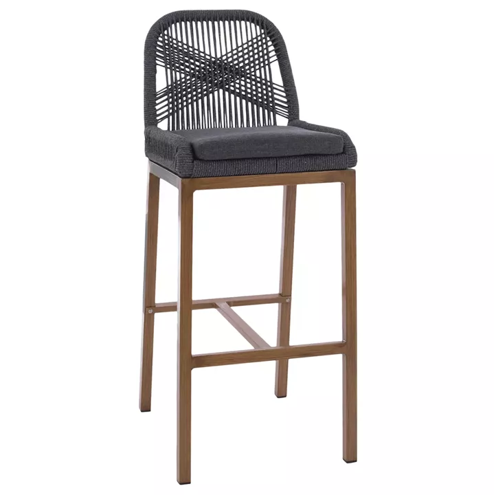 BAR STOOL ALUMINUM BEIGE AND ROPE GREY 46x53x100Hcm.HM5791.12