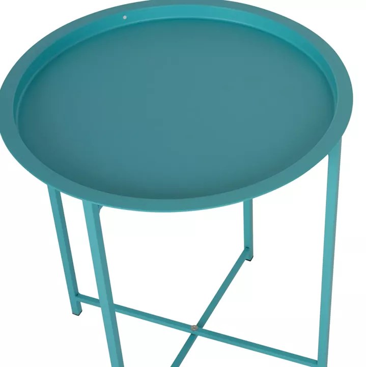 FOLDABLE SIDE TABLE SAMUEL HM5287.08 WITH REMOVABLE TRAY METALLIC TURQUOISE Φ46x53Hcm.