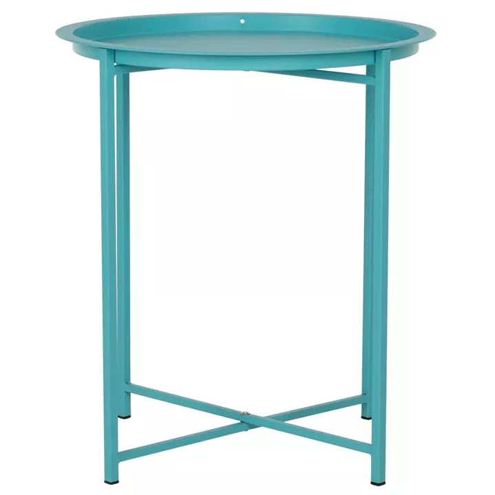 FOLDABLE SIDE TABLE SAMUEL HM5287.08 WITH REMOVABLE TRAY METALLIC TURQUOISE Φ46x53Hcm.