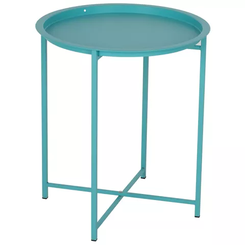 FOLDABLE SIDE TABLE SAMUEL HM5287.08 WITH REMOVABLE TRAY METALLIC TURQUOISE Φ46x53Hcm.