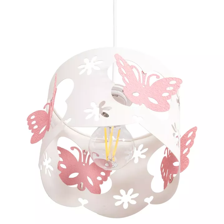 CEILING PENDANT KIDS' LAMP LEPTIR HM4705.01 METALLIC CAP IN PINK-WHITE Φ23x70Hcm.