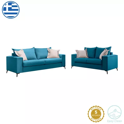 Verona pakoworld 2 pieces sofa set petrol fabric with beige colored cushions