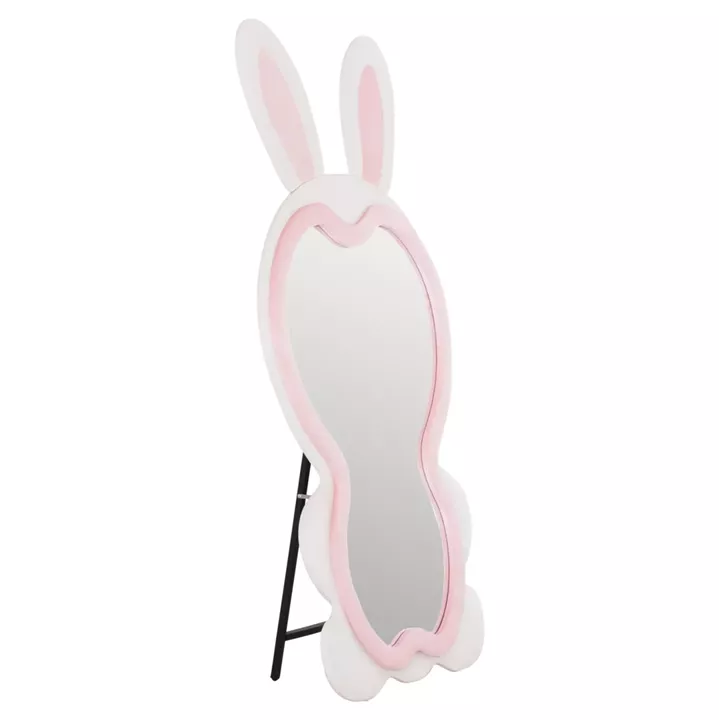 KIDS' FLOOR STANDING MIRROR BUNNY HM4489.01 MDF IN PINK & WHITE- BLACK STAND 80x162Hcm.