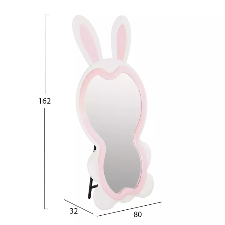 KIDS' FLOOR STANDING MIRROR BUNNY HM4489.01 MDF IN PINK & WHITE- BLACK STAND 80x162Hcm.