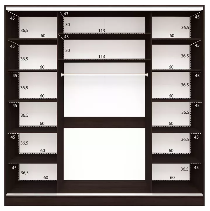 WARDROBE ADLER SLIDING MELAMINE WENGE WITH MIRROR 3-LEAF 240x60x240H HM2462.02