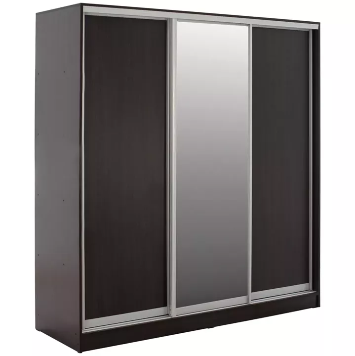 WARDROBE ADLER SLIDING MELAMINE WENGE WITH MIRROR 3-LEAF 240x60x240H HM2462.02