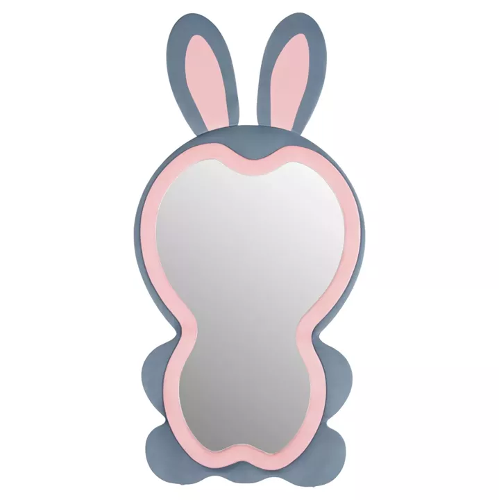 KIDS' FLOOR STANDING MIRROR BUNNY HM4489.02 MDF IN PINK & BLUE- BLACK STAND 80x162Hcm.