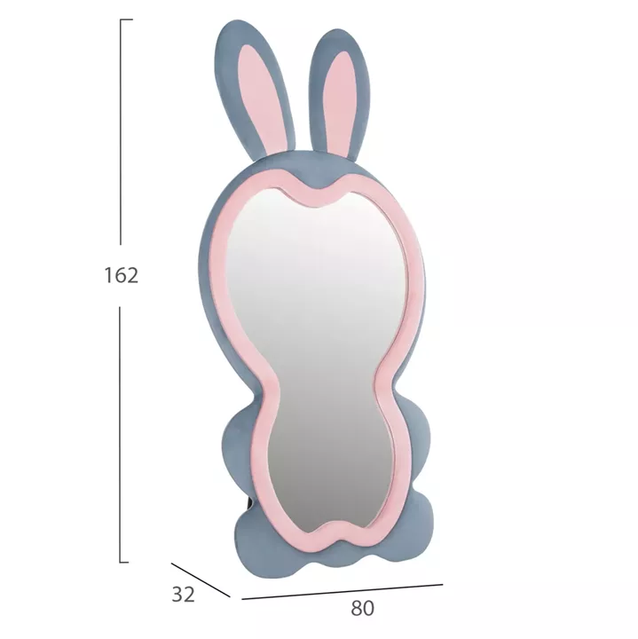 KIDS' FLOOR STANDING MIRROR BUNNY HM4489.02 MDF IN PINK & BLUE- BLACK STAND 80x162Hcm.