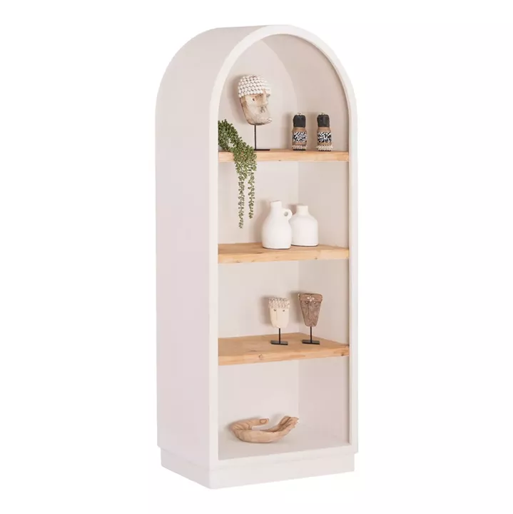 SHELVES RACK SERIES SANTORINI HM18044 MDF IN OFF-WHITE-SHELVES MADE OF FIR WOOD IN NATURAL COLOR 80x38x188.5Hcm.