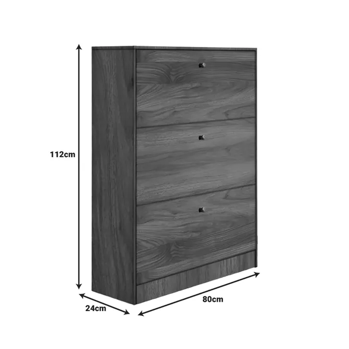 Warat 3 shoe Cabinet pakoworld lpl in walnut color 80x24x112cm