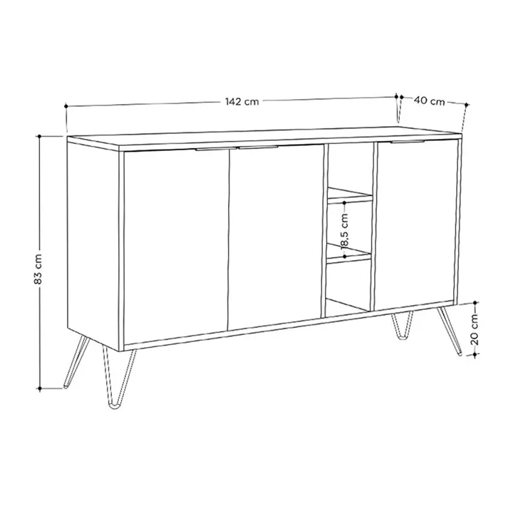 Buffet Clara pakoworld in oak - dark grey color 142x35.5x83cm