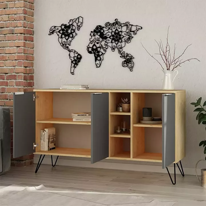 Buffet Clara pakoworld in oak - dark grey color 142x35.5x83cm