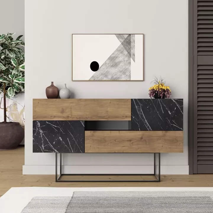 Buffet Roberta pakoworld black-walnut marble 145x40x82cm