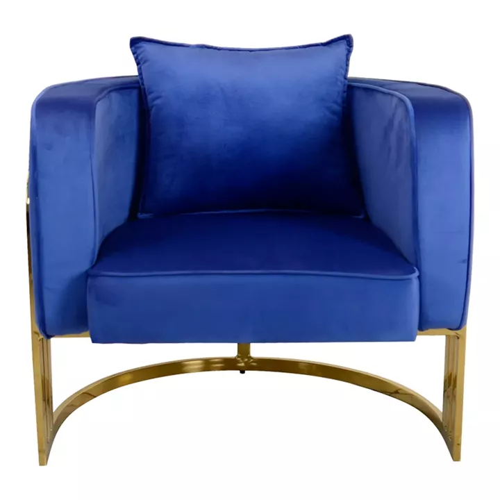 Roblu pakoworld armchair gold metal and velvet fabric in blue shade 72x77.4x70cm