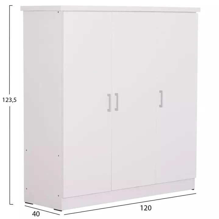 WARDROBE 3-LEAF WITH SHELVES BAILEY HM2482.02 MELAMINE IN WHITE 120-116x40x123.5Hcm