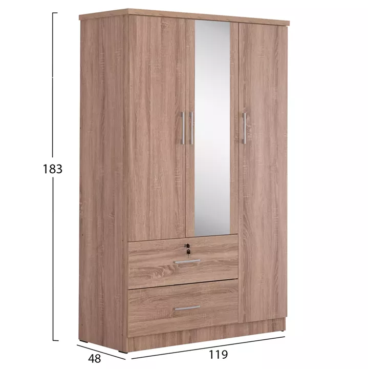WARDROBE WITH MIRROR & SHELVES CAESAR HM2485.11 MELAMINE IN SONAMA OAK 119x48x183Hcm.