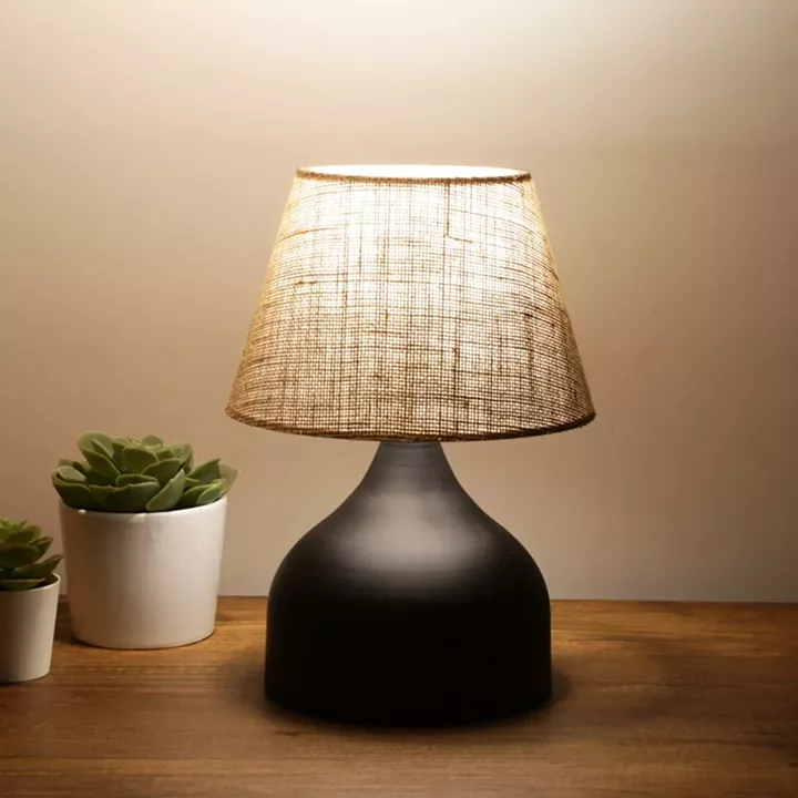 Table lamp PWL-1068 pakoworld Ε27 black-beige D22x32cm