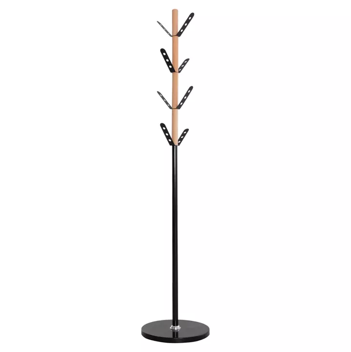 COAT HANGER BILLY HM18075.01 BEECH WOOD-BLACK METAL-BASE WITH WOOD Φ37.5X180Hcm.