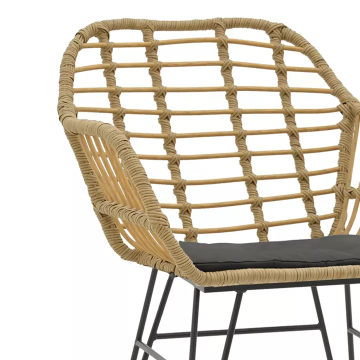 Naoki V dining table set of 3 pakoworld rattan pe in natural shade and black metal 80x80x78cm