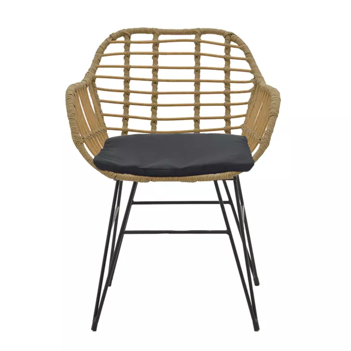 Naoki V dining table set of 3 pakoworld rattan pe in natural shade and black metal 80x80x78cm