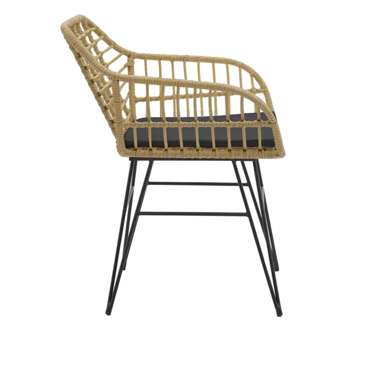 Naoki V dining table set of 3 pakoworld rattan pe in natural shade and black metal 80x80x78cm