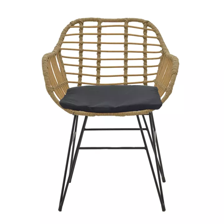 Τραπεζαρία Naoki V σετ 5τεμ pakoworld rattan pe σε φυσική απόχρωση και μαύρο μέταλλο 80x80x78εκ