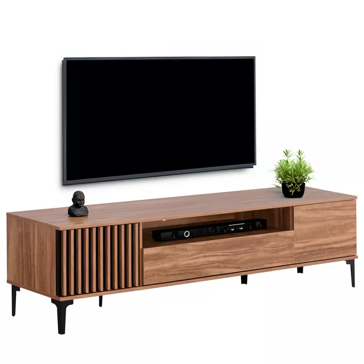TV FURNITURE SERIES HARRY HM18008.01 MELAMINE IN NATURAL WOOD COLOR AND BLACK 200x40x47,5Hcm.