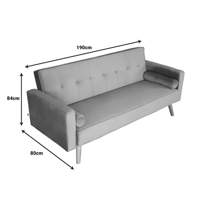 Sofa-bed Success pakoworld 3-seater velvet fabric in anthracite shade 190x80x84cm