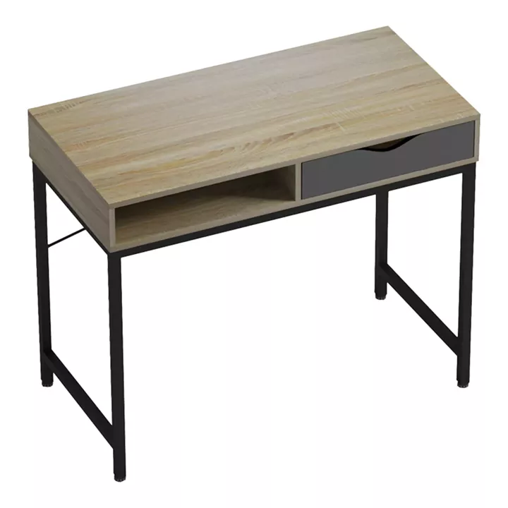 Office desk Kama pakoworld in sonoma-grey color with black metallic legs 95x48x76cm