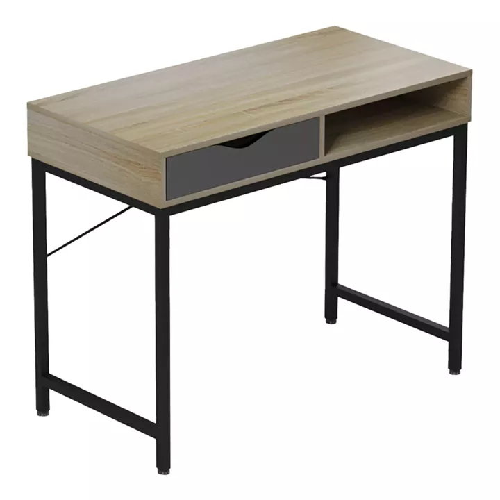Office desk Kama pakoworld in sonoma-grey color with black metallic legs 95x48x76cm