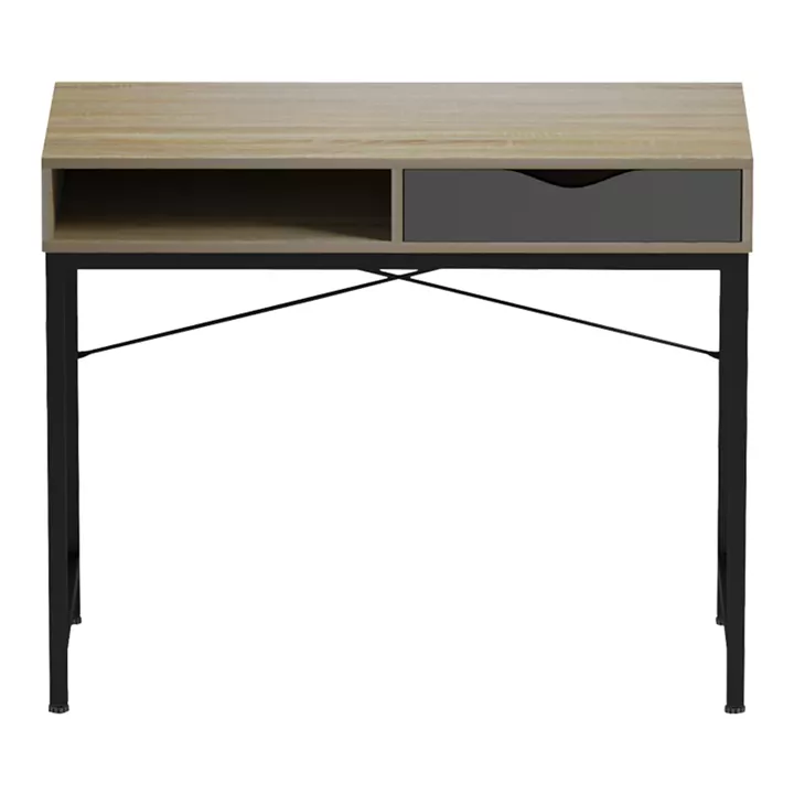 Office desk Kama pakoworld in sonoma-grey color with black metallic legs 95x48x76cm