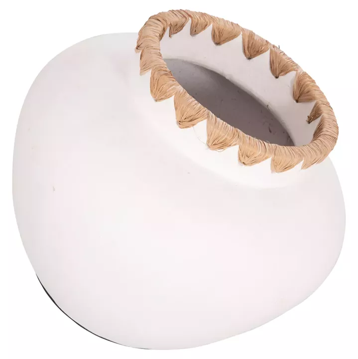 DECORATIVE VASE RENTON(L) ΗΜ4371 TERRACOTTA IN WHITE-STRAW WEAVING ON THE RIM Φ32x26.5Hcm.